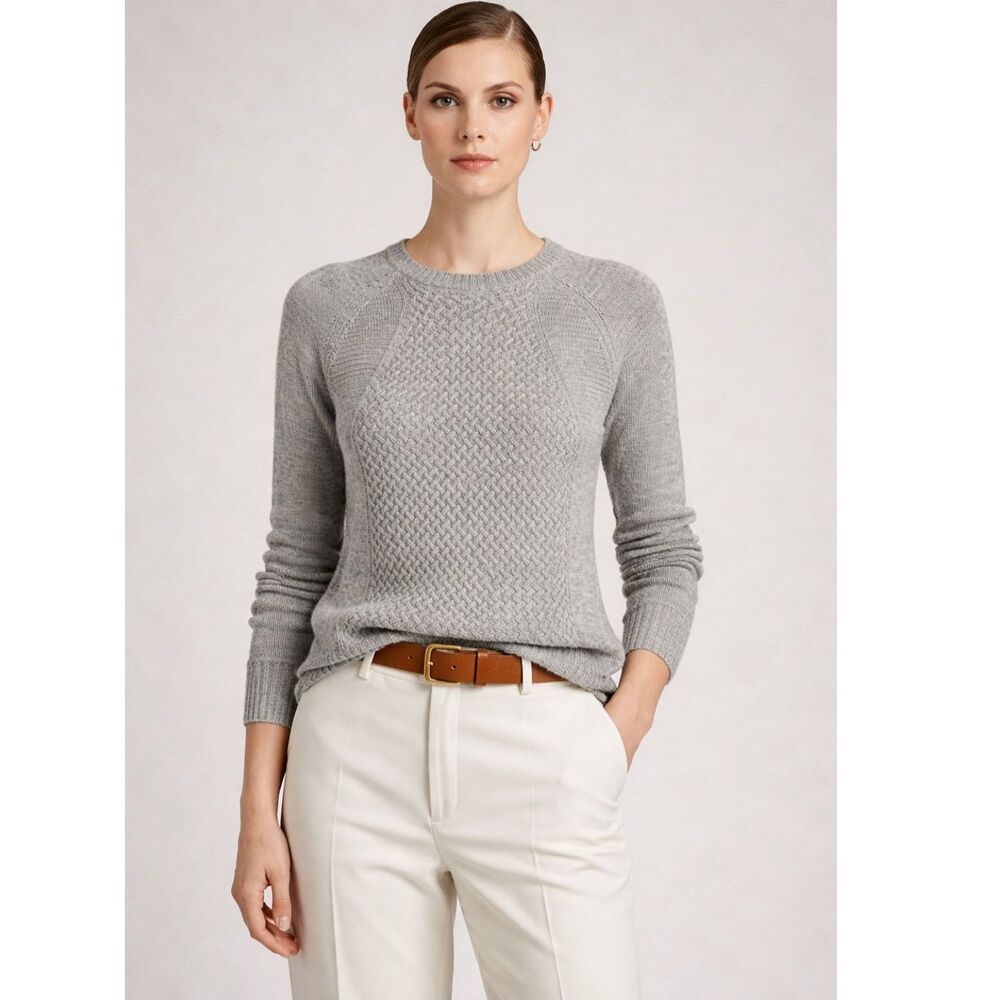GANT Rugger Lambswool Basket Weave Crewneck Sweater Grey XS NWOT